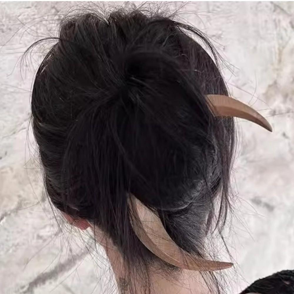 Handcarved Crescent Hair Fork Elegant Handcrafted Hair Stick Wooden Half-Moon Hairpin Accessory