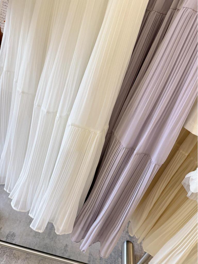 Purple Wisteria Pleated Midi Skirt - Spring/Summer A-line Chiffon Skirt