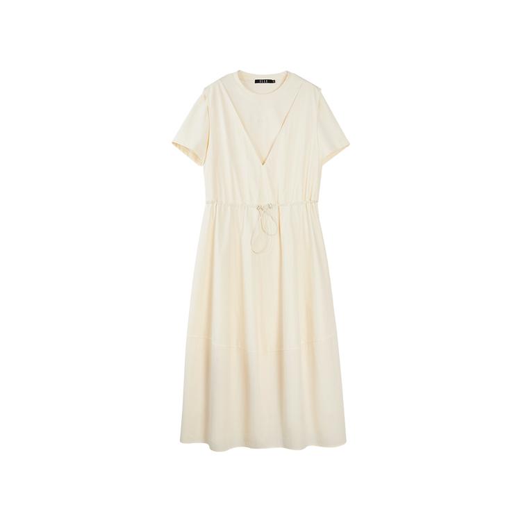 ELLE French Fashion Comfortable Design Patchwork Puff Short Sleeve Dress Women dresses EL51953