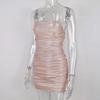 Sparkling Strapless Rhinestone Pleated Spaghetti Strap Bodycon Dress - Slim Fit & Off-Shoulder Style