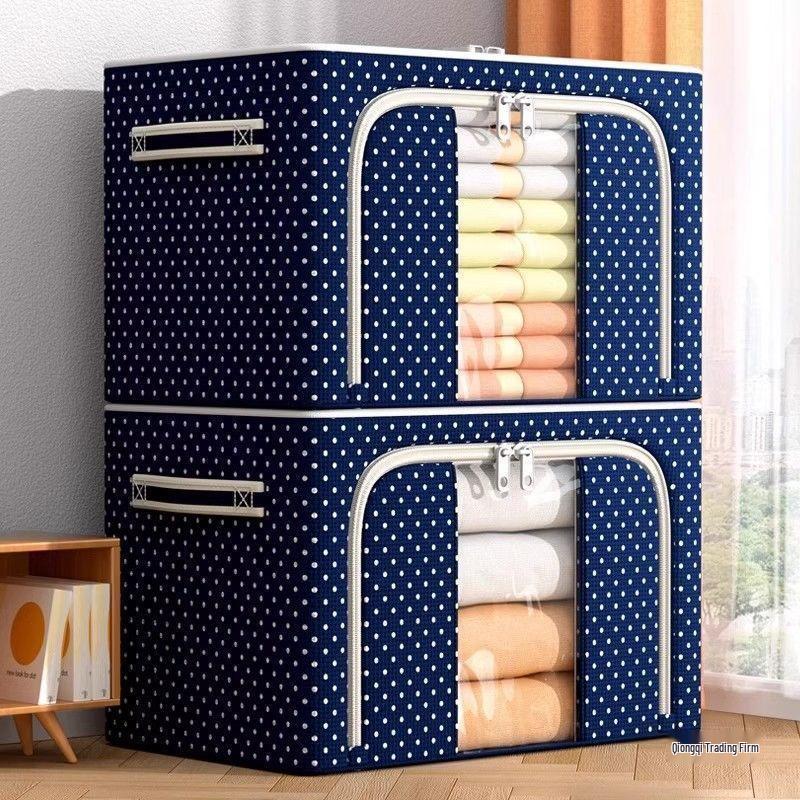 Foldable Oxford Cloth Storage Box with Steel Frame - Large Capacity for Clothes and Quilts