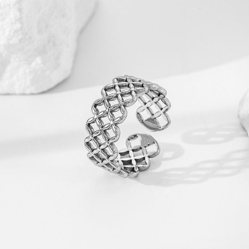 Adjustable Open Ring Men Women Geometric Rhombus Plated Vintage Style Minimalist Fashion Jewelry