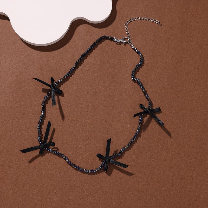 Sweet Symphony Crystal Beaded Necklace Women S Light Luxury High-End Ribbon Bow Clavicle Chain Jewelry