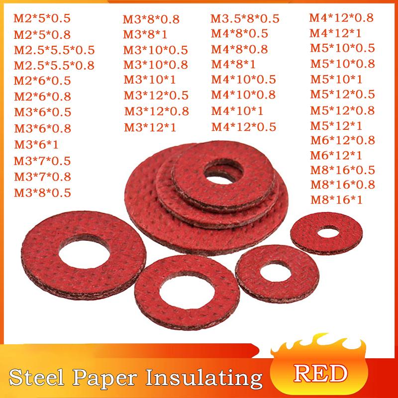 100/500 Pezzi M2.5 M3 M4 M5 M6 M8 Acciaio Rosso Fibra di Carta Isolante Rondella Piana Anello Guarnizione Isolante Mesone