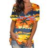 Summer V-neck 3D Coconut Tree Flowers Printed Top Fashionable Casual Short Sleeved Women's T-shirts