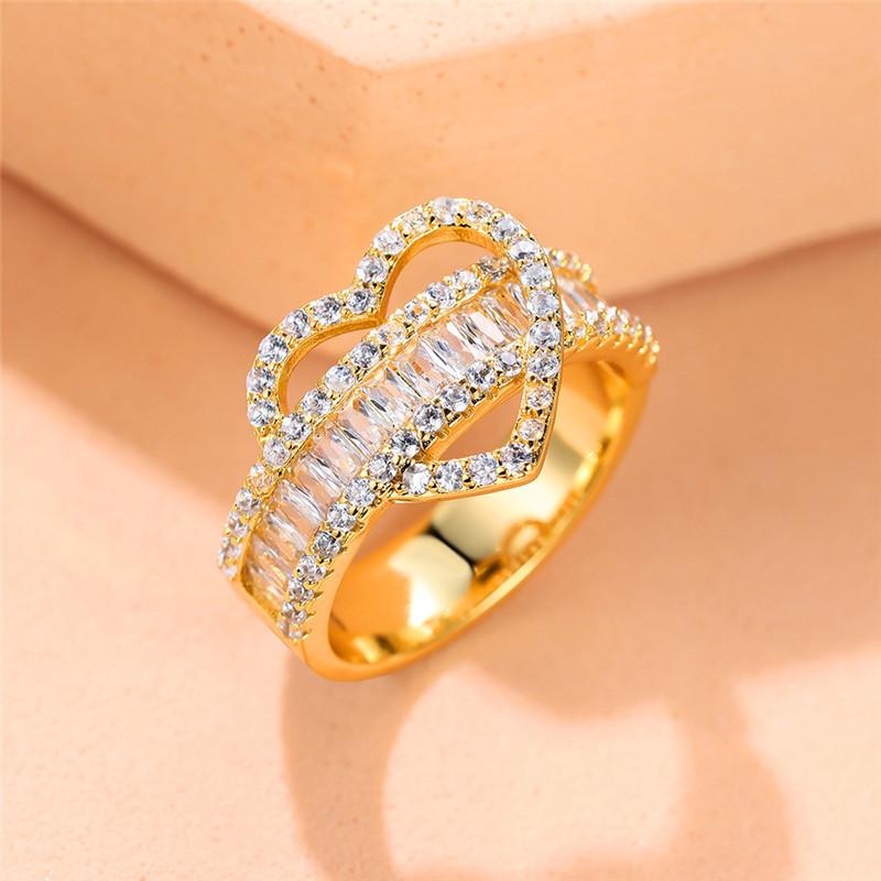 Luxury Female Small Heart Adjustable Open Ring Vintage Engagement Wedding Jewelry For Women