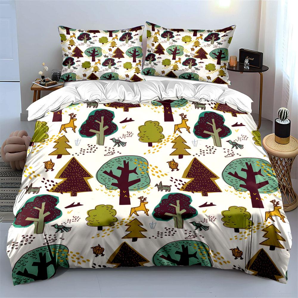 Forest animals and trees. Print Bedding Set 1 Duvet Cover 2 Pillowcases for Adult and Children Luxury Gift Full Size