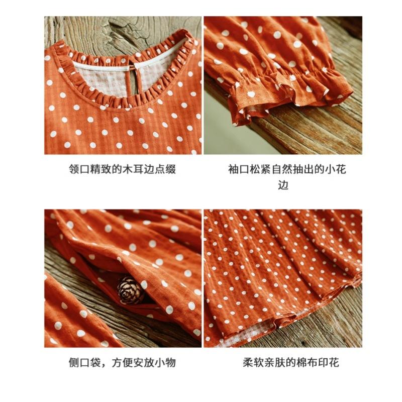 2025 spring new loose age reduction and thin splicing long dress retro printing polka dot long sleeve dress women