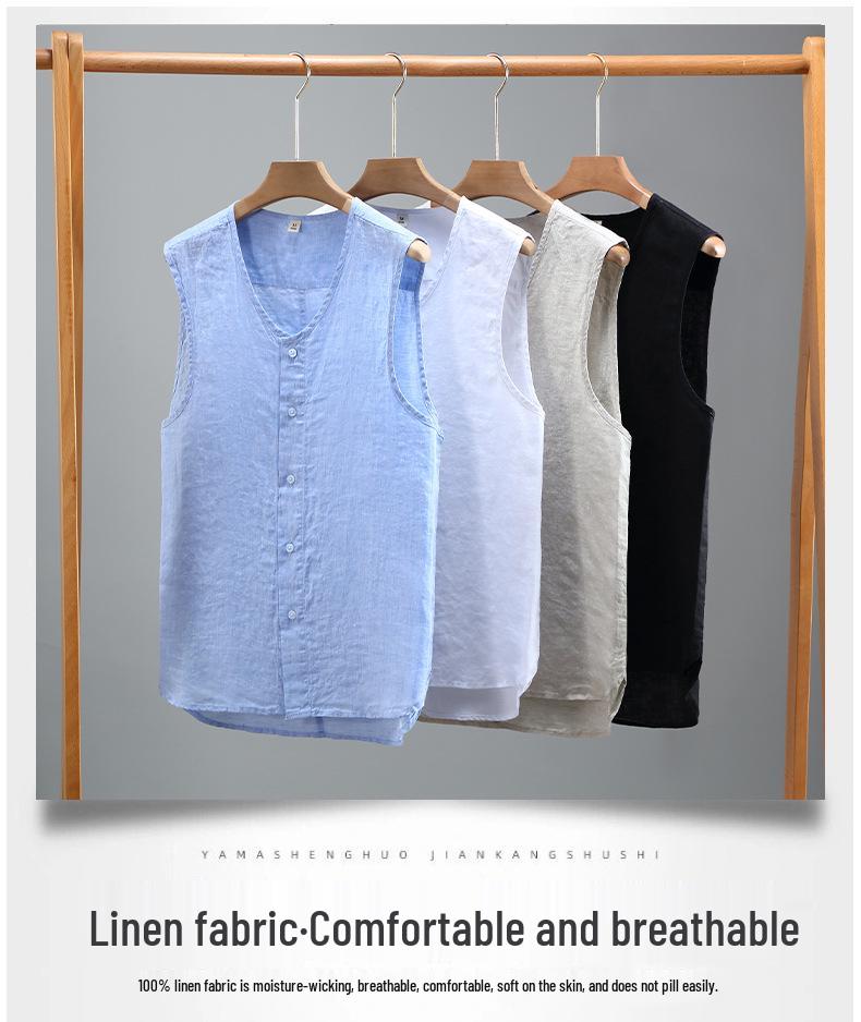 Men's Sleeveless Washed Linen Vest - Retro, Breathable, and Lightweight In Solid Summer Colors