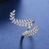 Graceful Leaves Both End of Open Ring 925 Sterling Silver Girl Cocktail Party Rings Shine Crystal Zircon Fashion Women Jewelry