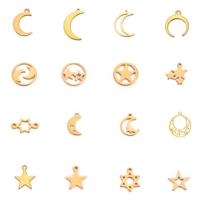 LIKGREAT 5pcs Breloques Étoile Pentagramme Lune Acier Inoxydable Mode Mini Pendentif pour Bracelet Fabrication de Bijoux DIY Vente en Gros