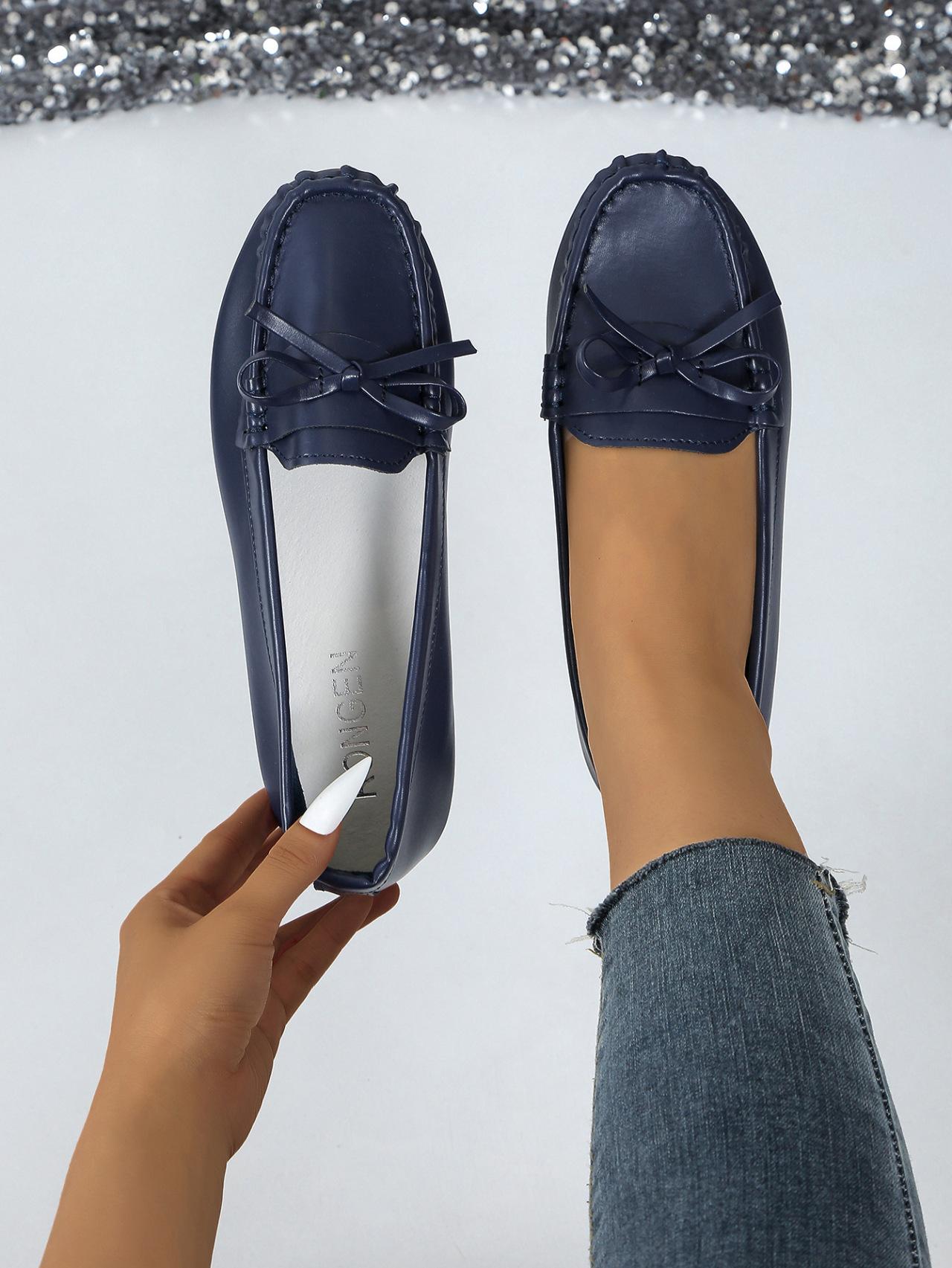 

Корейская версия одинарной обуви большого размера, весенне-осенние новые туфли Doudou на плоской подошве, мягкая подошва, лоферы на один шаг, повседневная одинарная обувь 43 синий