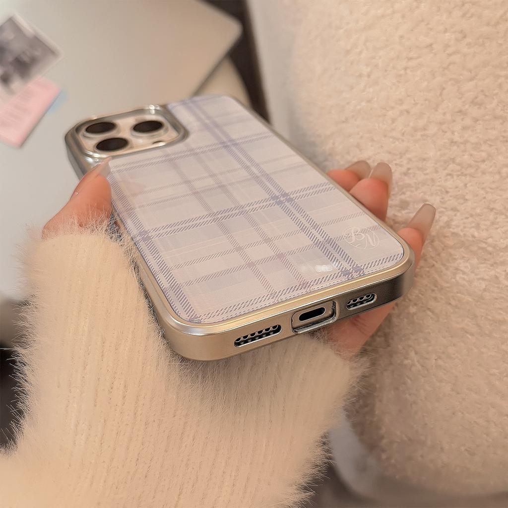 Suitable for blue plaid16Apple17promax Phone case iphone14Epoxy13Korean Style15Electroplating Huawei
