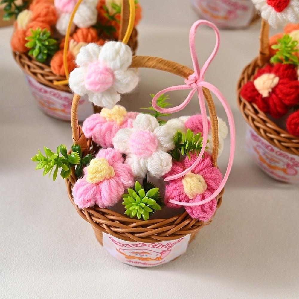 Home Decor Knitted Flower Basket Gift Basketed Crochet Flowers Crochet Flower Bouquet  Mother's Day