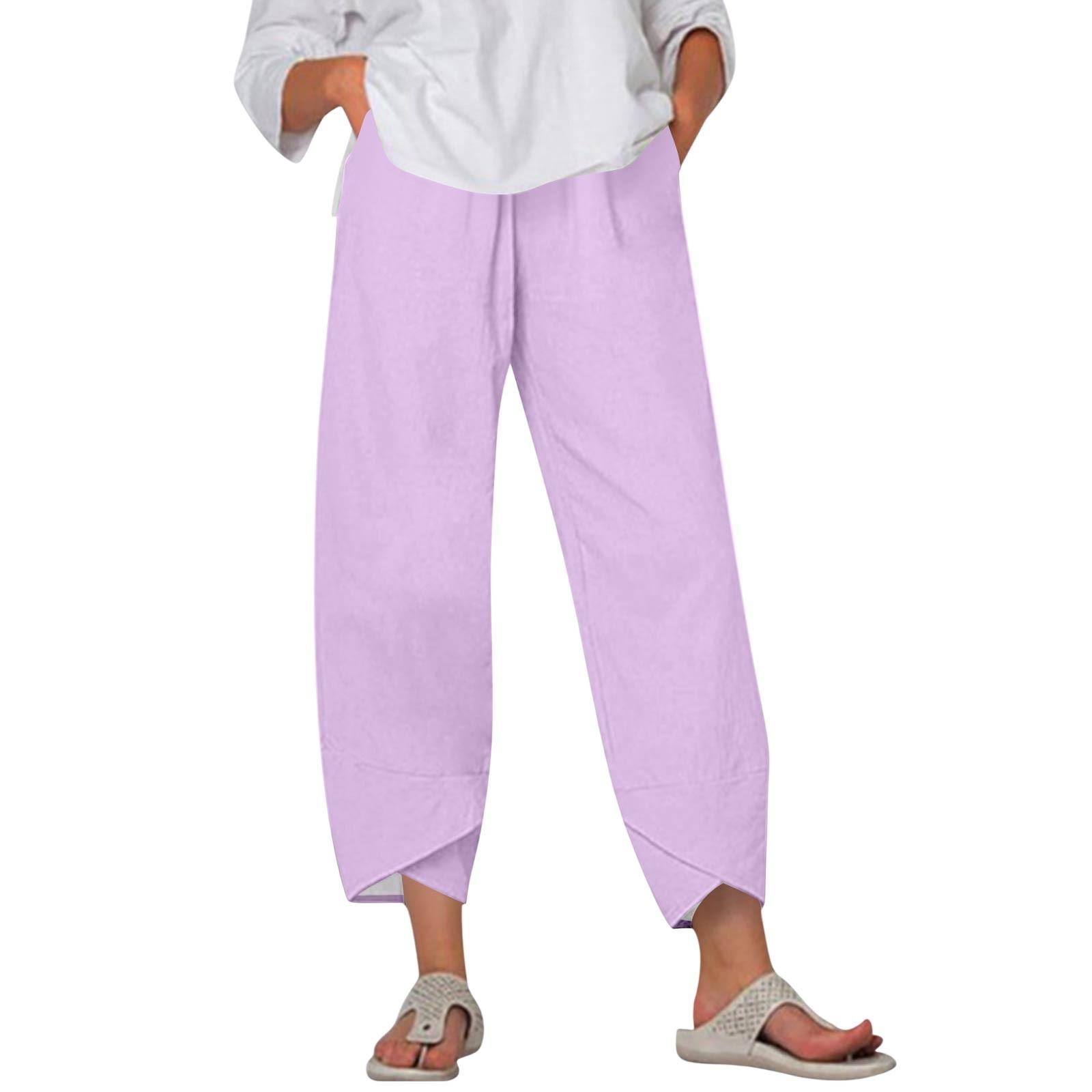 

Брюки женские летние повседневные широкие брюки с эластичной резинкой на талии и карманами S фиолетовый