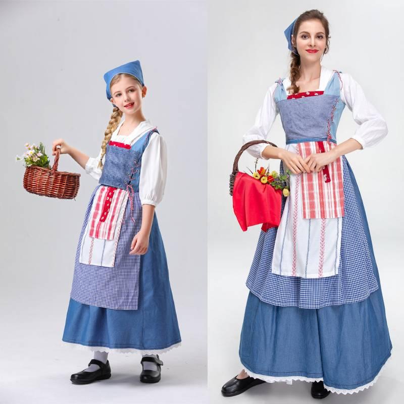 Girl Match Little Cinderella Cosplay Costume Halloween Clothing Match Plaid Blue