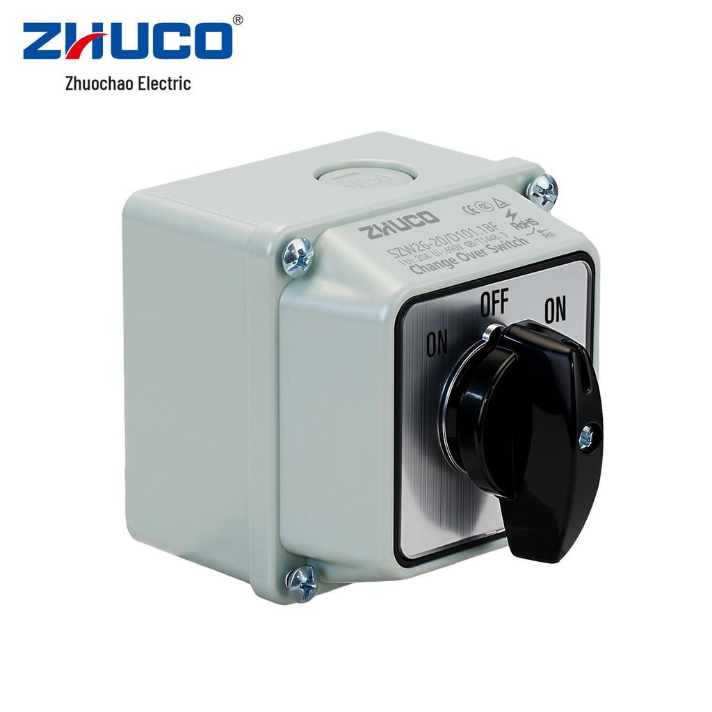 Zhuochao SZW26-20/D101.1BF ON-OFF-ON Rotary Switch with Protective Box, 3-Gear, Universal.