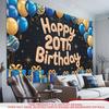 1pc 2D 20th Birthday Theme Banner Black Gold Balloons Gift Box Pattern Decorative Banner For Living Room Bedroom Garden Scene Decor Clear