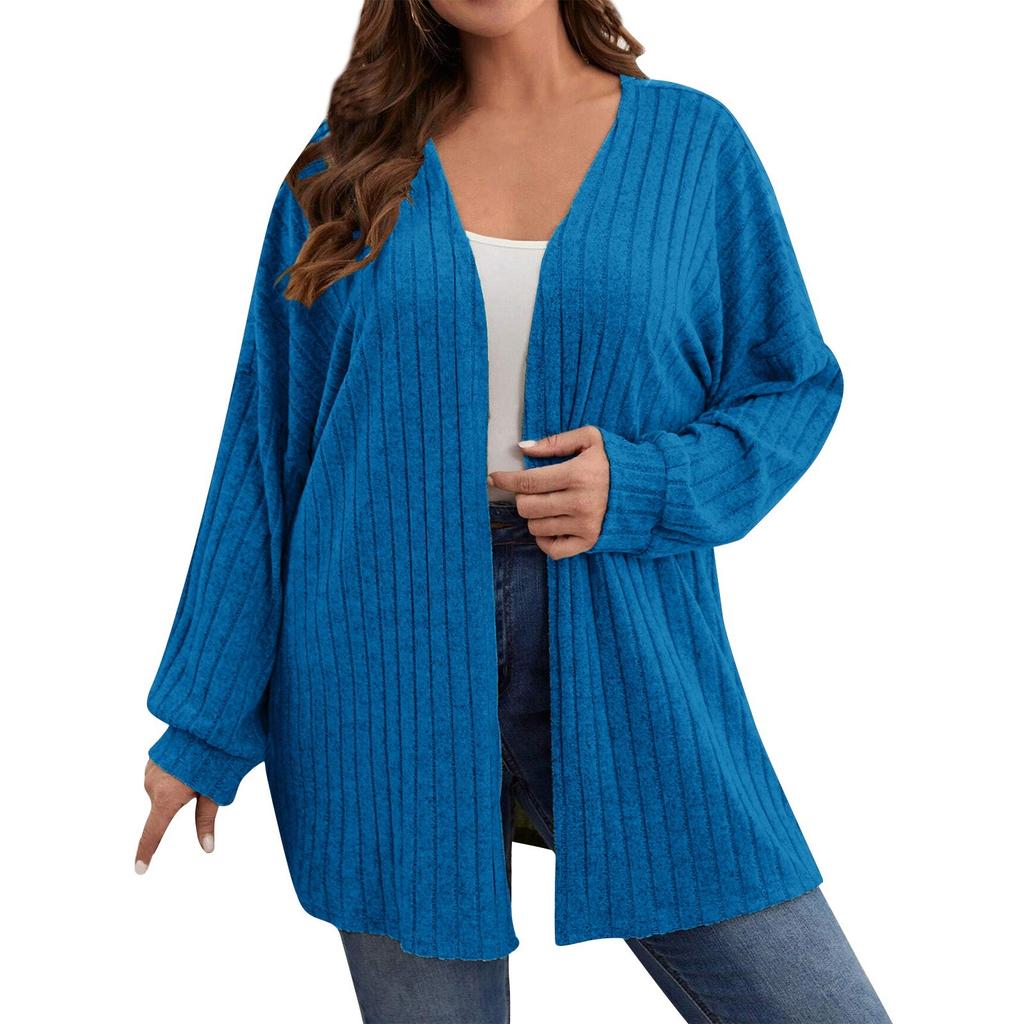 Women's Long Sleeved Solid Color Loose Cardigan Top Knitted Jacket