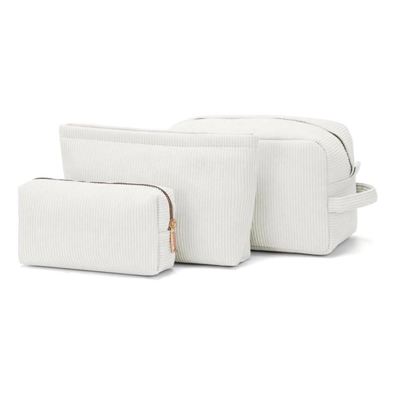 Fashionable PU Leather Cosmetic Bag Zipper Closure Custom Logo Large Corduroy Stylish Portable Makeup Storage for Travel