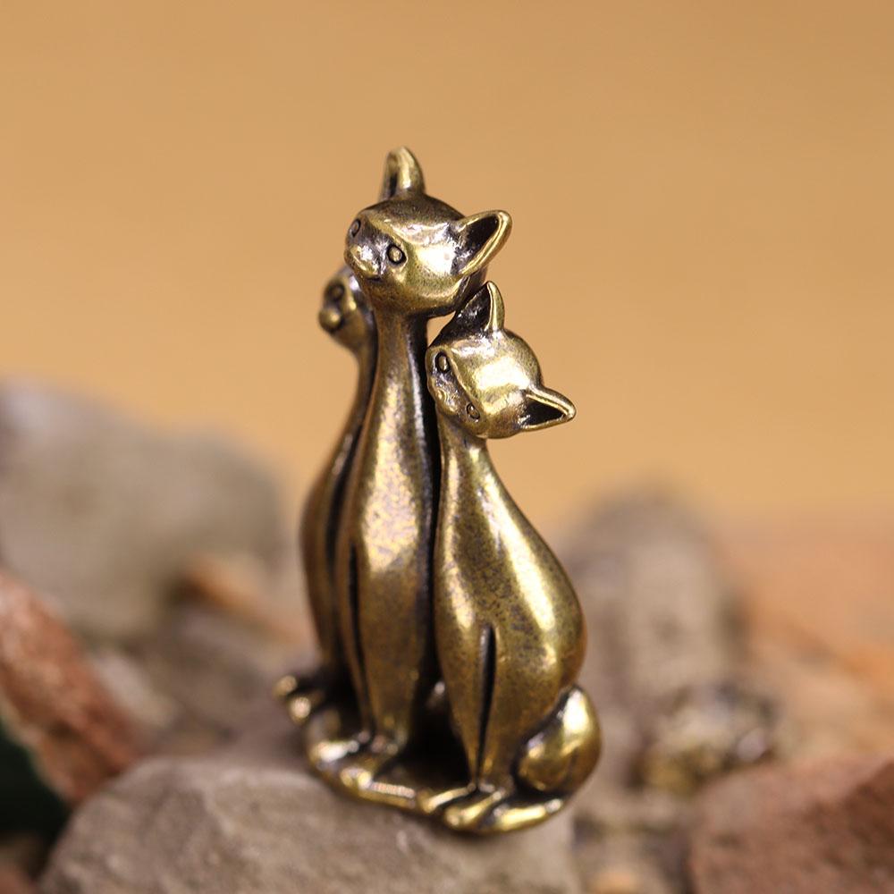 Brass Three Little Kittens Small Statue Retro Animal Cats Miniatures Figurines Desktop Decorations Crafts Home Decors Ornaments