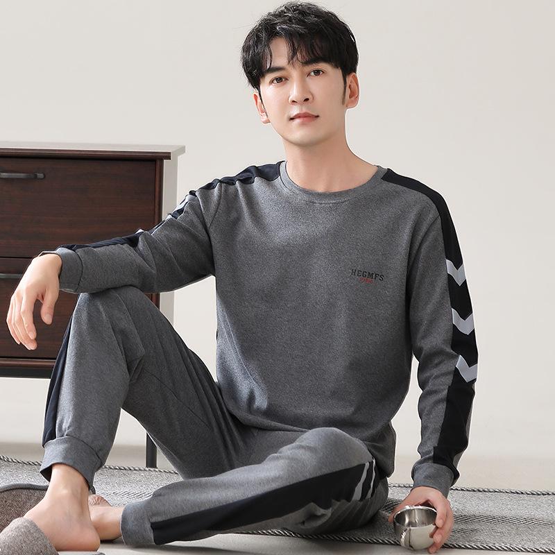 

Пижама мужская весенне-осенняя хлопковая с длинными рукавами и длинными брюками, для молодых и юных, больших размеров, хлопковый повседневный комплект для дома 4XL