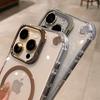 Luxury Transparent Case For iPhone 17 Air 16 15 14 13 12 Pro Max Plus 16Pro Magsafe Wireless Charge Clear Cover &Stand Holder