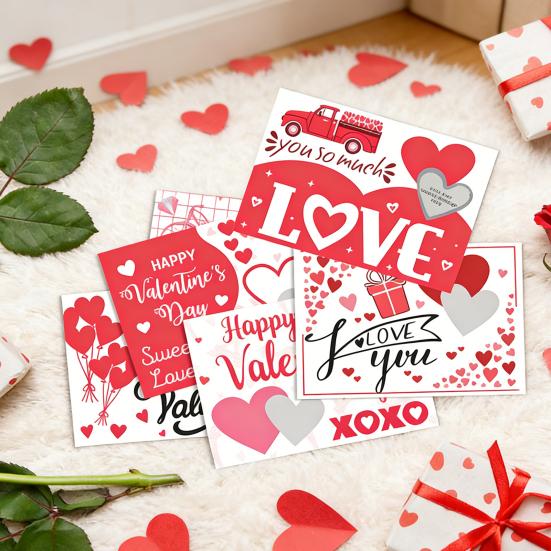 6/12Pcs Valentines Day Couple Scratch Card with Stickers DIY Romantic Love Heart Greeting Card Wedding Engagement Anniversary Party Supplies