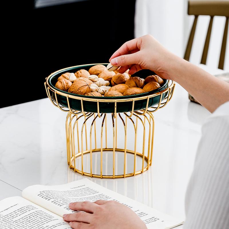 Wrought Iron Ceramic Plate Fruit Plates Candy Snack Tray Salad Bowl Dish Dessert Dim Sum Cake Stand