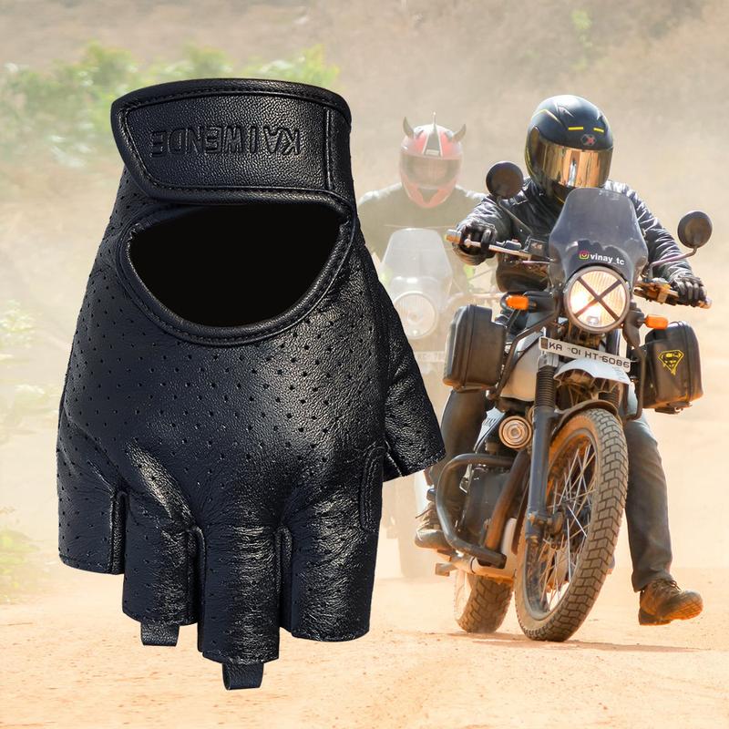 Rękawiczki Motocyklowe Półpalczaste Prawdziwa Skóra Bez Palców Letnie Męskie Rękawice-Rękawiczki Skuter Moto Rękawiczka Rower Elektryczny Wyścigi Kolarstwo