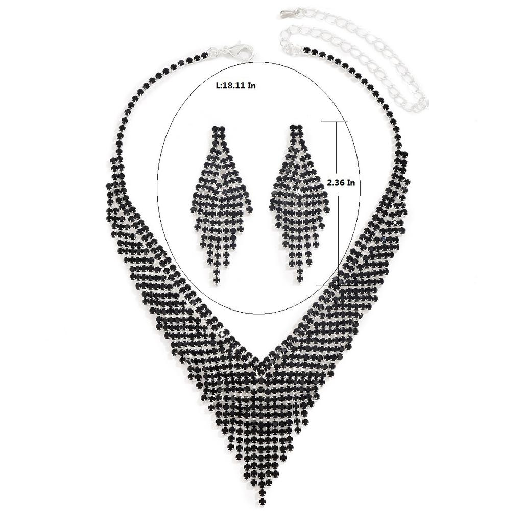 New Necklace Earrings Set Black Claw Chain Rhinestone Jewelry Exaggerated Atmosphere Bridal Wedding Dress Accessories