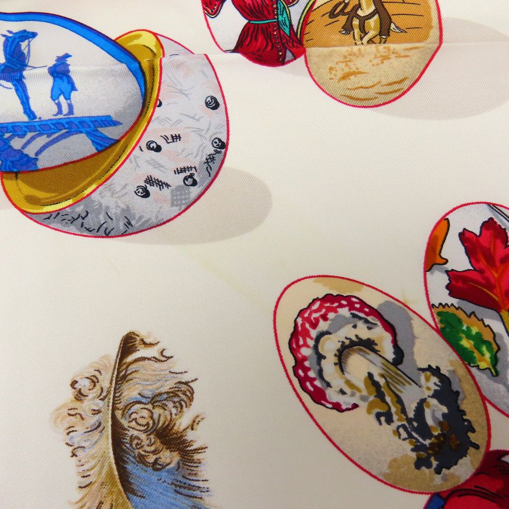 Used HERMES scarf Calle 90 COUVEE D'HERMES Hermes egg silk Navy white Fashionable