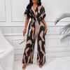 Spring/Summer Women's All-over Print Batwing Sleeve Wide-Leg Jumpsuit