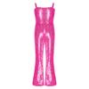 Kids Girls Sleeveless Gymnastics Leotard Jumpsuit Costume Halloween Sequins Bell Bottoms Jumpsuit