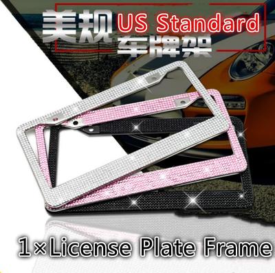US Standard Metal License Plate Frame Bling Rhinestone Chrome Crystal Diamond