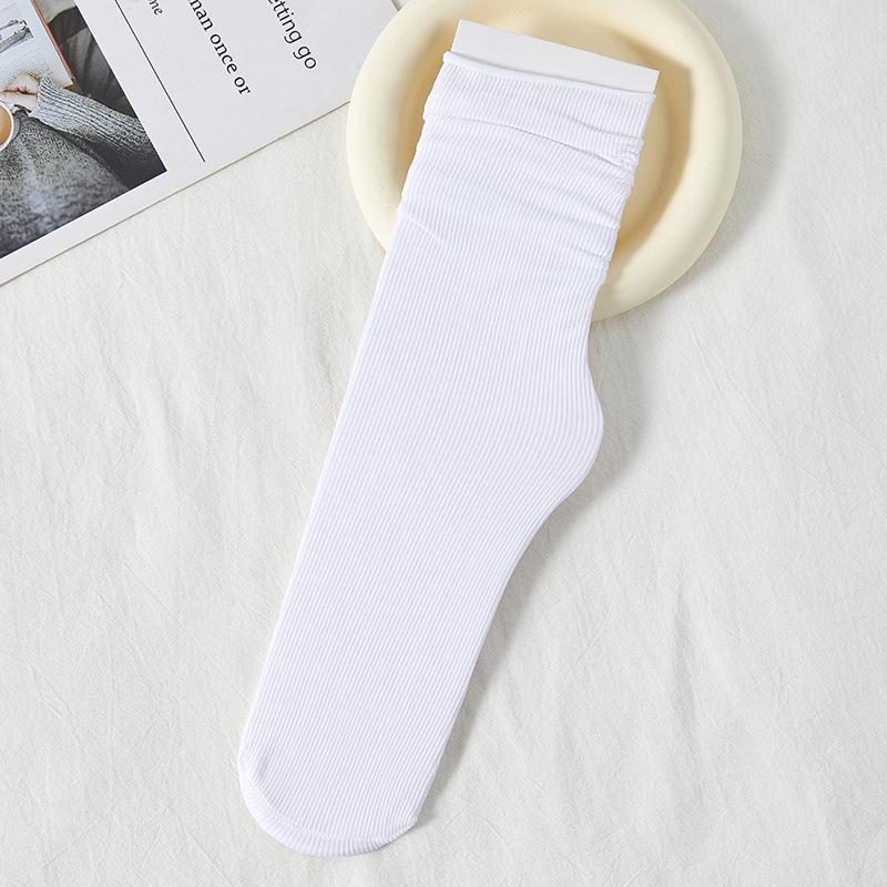 One Pairs Japanese Korean Women Ice Thin Loose Calf Tube Socks Summer Nylon Socks College Style Solid Color Socks