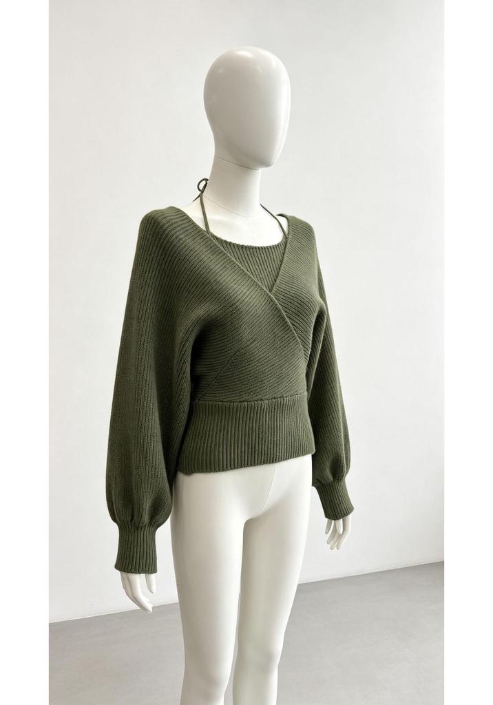 2025 Autumn/Winter V-neck European-American Designer Two-piece Look Knit Sweater with Subtle Sexy Design