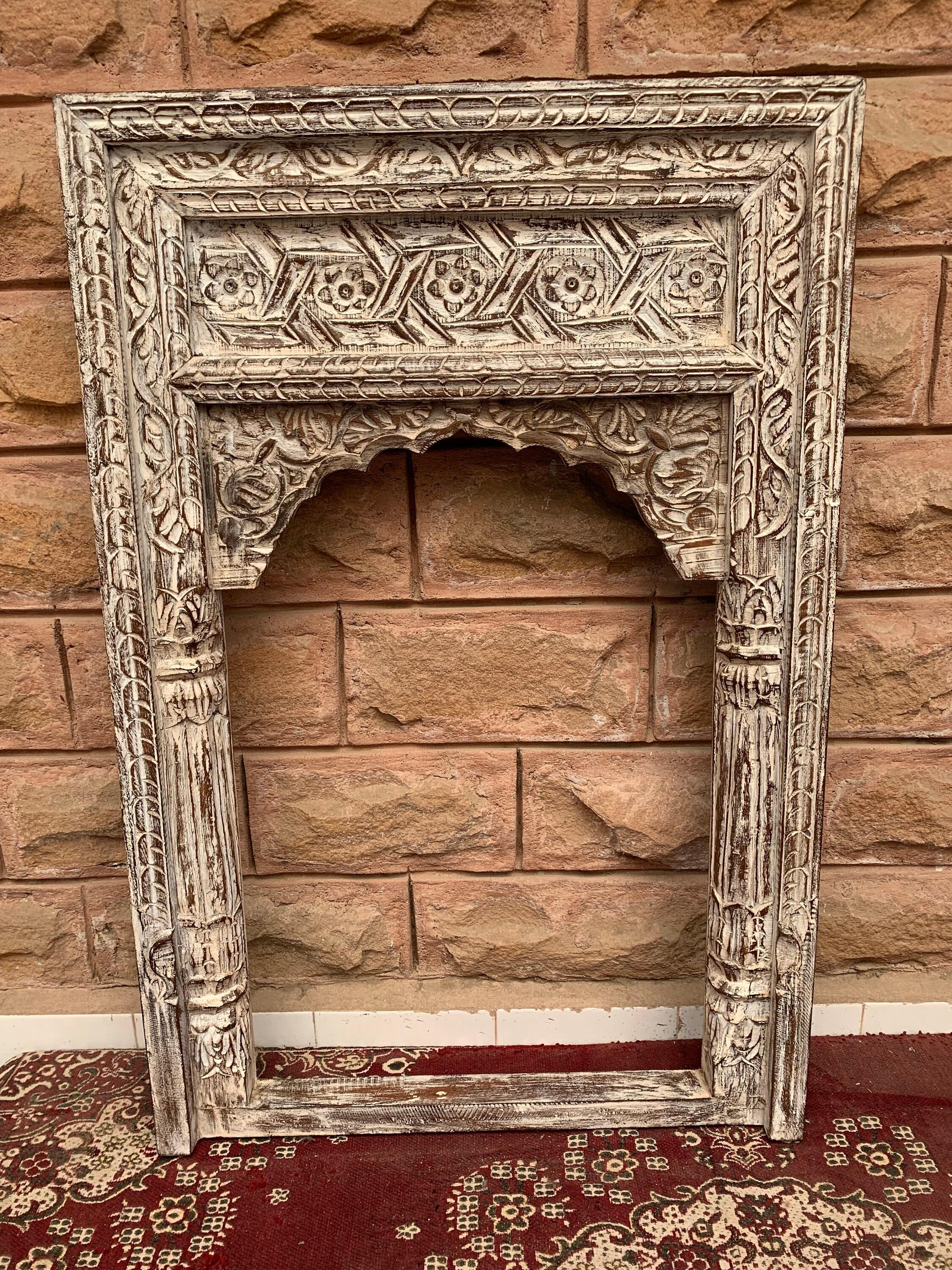 Hand Carved Floral Wooden Jharokha Frame: Vintage Rajasthani Wall Decor разноцветный