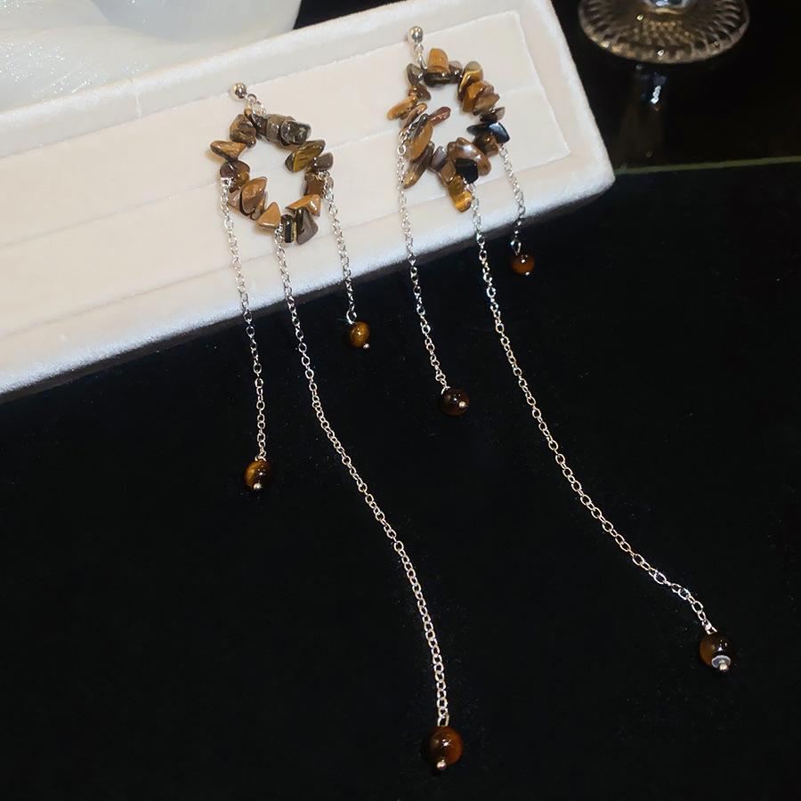 Silver Needle Retro Imitation Stone Irregular Geometric Beaded Fringe Stud Earrings Elegant Fashion Niche Simple Women Earrings