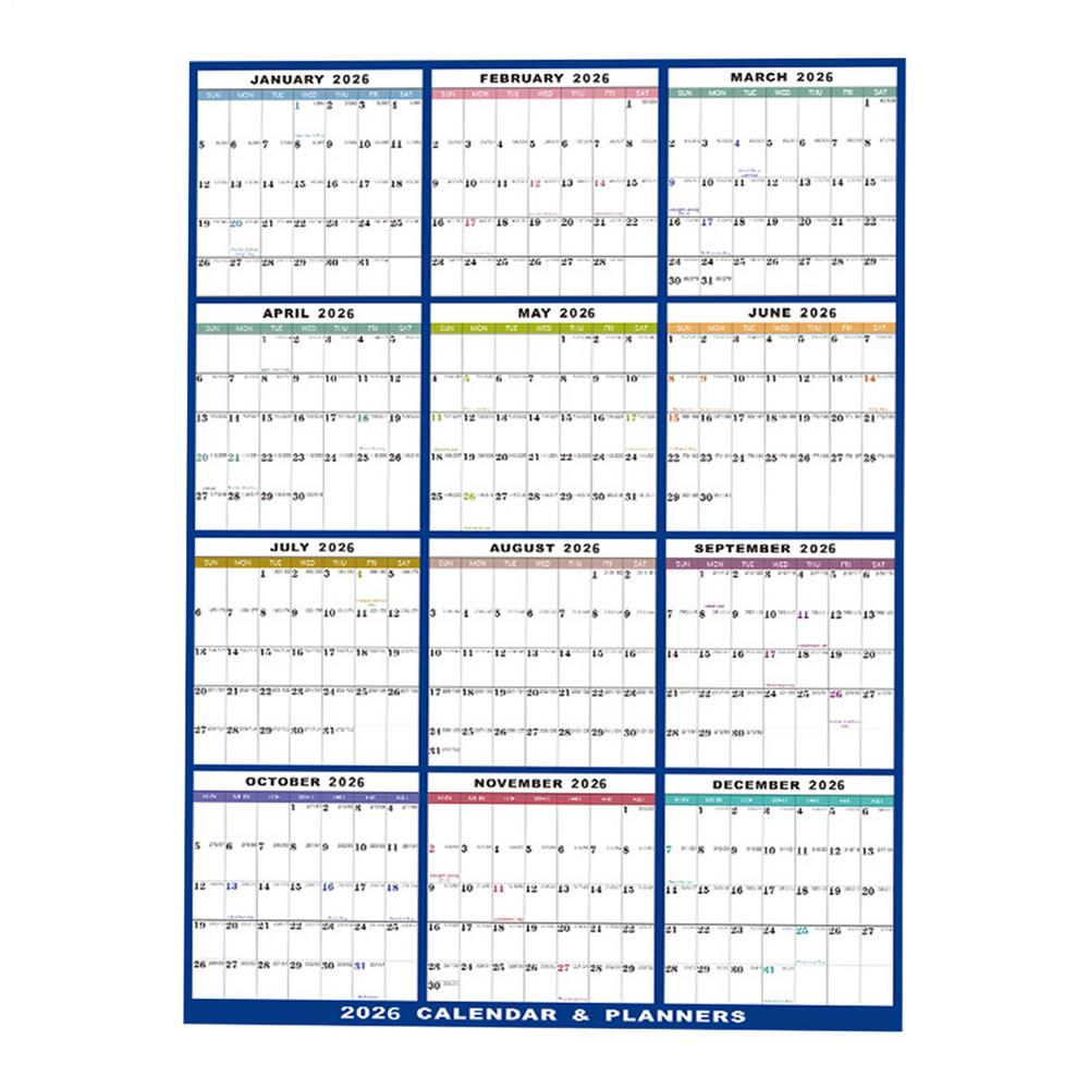 Velký nástěnný kalendář 2026, 24 x 36 palců, 12měsíční roční nástěnný kalendář, Oboustranný stíratelný kalendář, Plánovač rozvrhu pro kancelář
