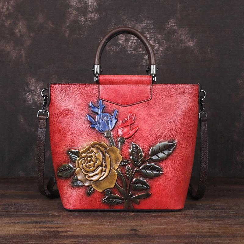 New Leather Handbag Large Capacity First Layer Cowhide Single Shoulder Straddle Bag Retro Tote Bag