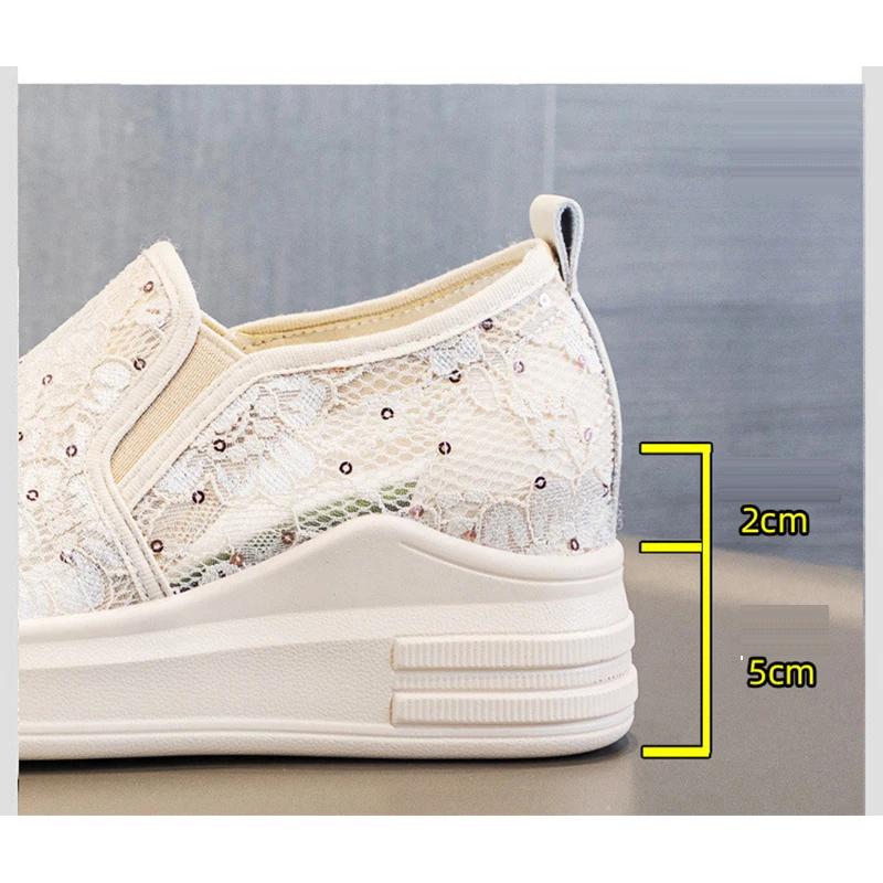 2025 Summer Shoes Women Fashion Sneakers Breathable Mesh Shoes Flat Platform Height Increasing 7cm Brand Black Shoes