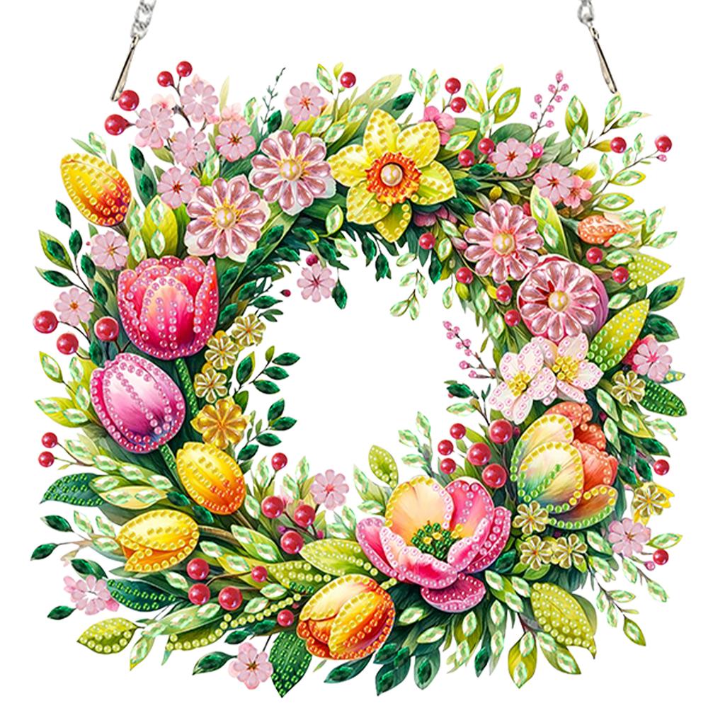 Flower 2D Flat DIY Acrylic Diamond Art Pendant Special Shape Diamond Painting Charms Kits for Living Room Home Office Decoration