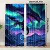 2pcs Elegant Dragon Battle Print Curtains- Vibrant Aurora& Mountain Scene, Polyester, Light-Filtering, Rod Pocket, Machine Washa