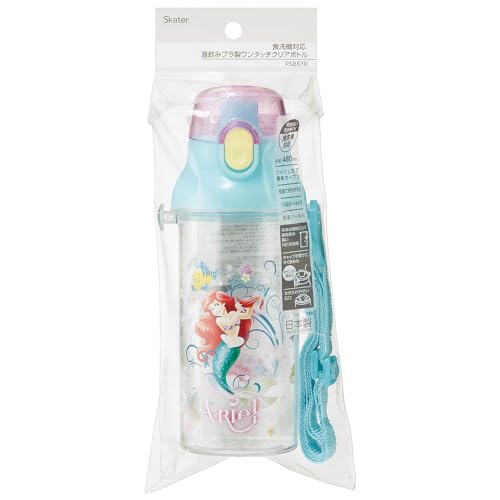 Skater Water Bottle 480ml Disney Ariel 24 Plastic Clear Bottle for Children Made in Japan PSB5TR-A