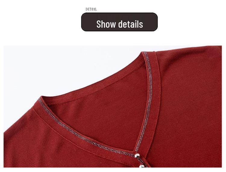New Style V-Neck Knit Top for Middle-aged & Elderly Women - Lightweight, Loose-Fitting Spring/Summer T-Shirt