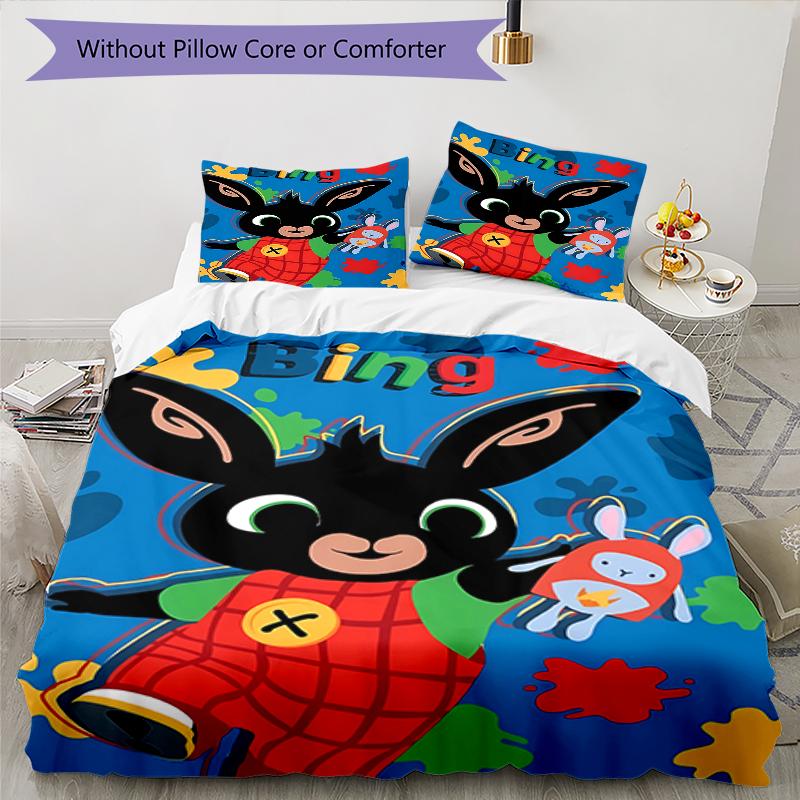 3pcs Bing Bunny2 Design Cover Set - HD Printed Bedding with 1 Cover and 2 Pillowcases - Perfect for Home and Dorm Decor