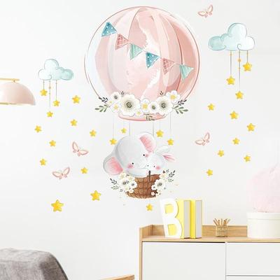 Cute Cartoon Animal Elephant Hot Air Balloon Wall Stickers for Children's Room Nursery Bedroom School Home Decoration Girl Gift