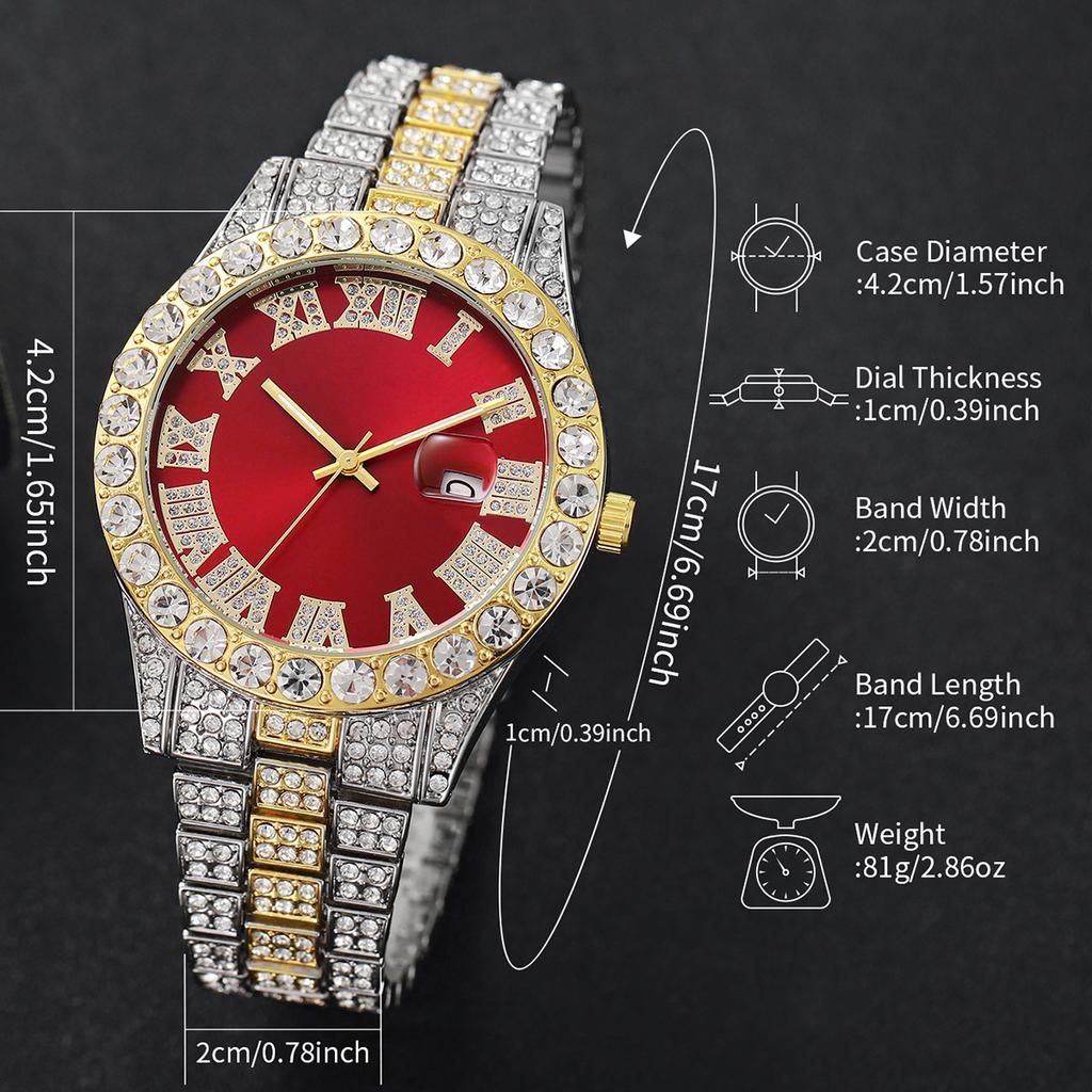 3pcs/set Men's Gift Watch Business Exquisite Roman Scale Calendar Dial Classic Simple Trend Quartz Watch Combination Set No Box