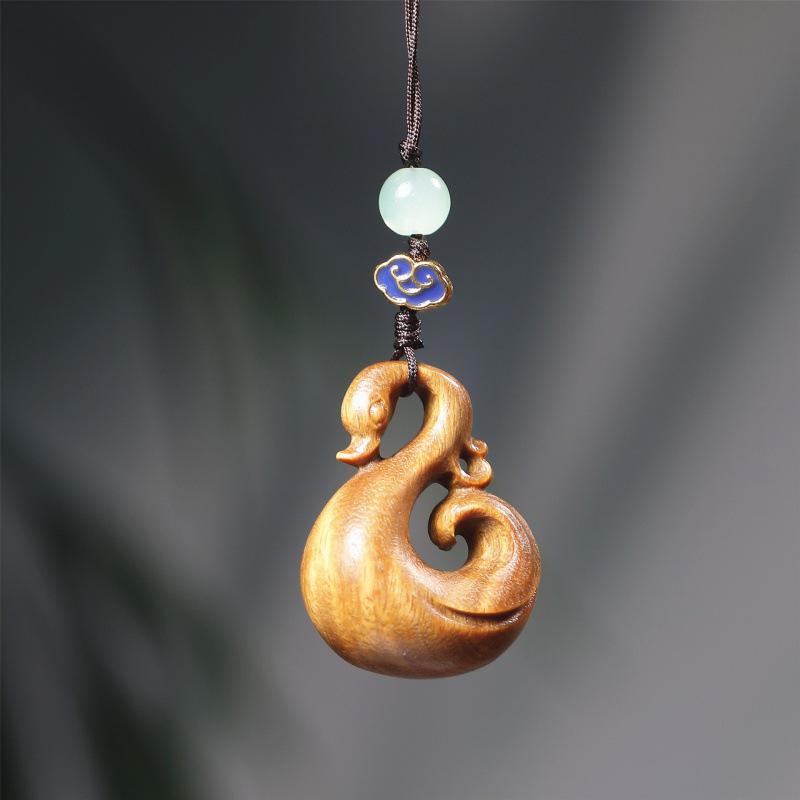 Green Sandalwood Rosewood Swan Pendant Keychain Charm